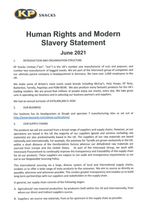 Modern Slavery Statement 2021